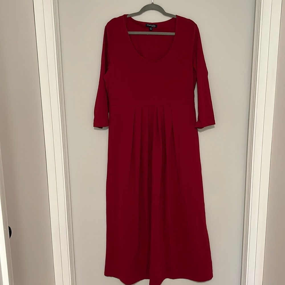 Chadwickβs Red Scoop Neck Pleated Dress